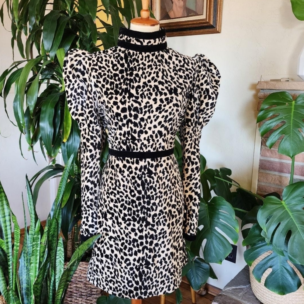 Batsheva Cream and Black Patterned Mini Dress